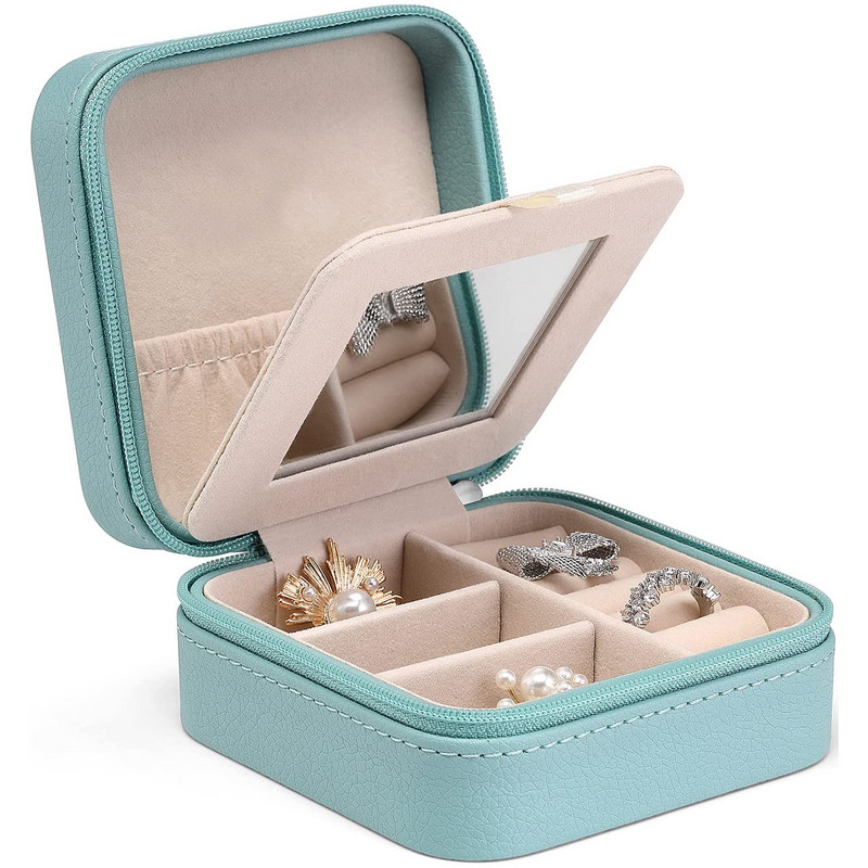 Φορητό κοσμηματοπωλείο με καθρέφτη Οργάνωση κοσμημάτων Οθόνη Ταξιδιωτικές κοσμηματοθήκες Κουτιά PU Δερμάτινη αποθήκευση φερμουάρ Jewelers Δώρα
