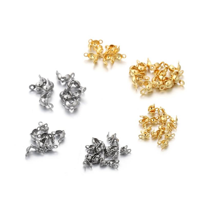 100 τμχ/παρτίδα από ανοξείδωτο ατσάλι Κούμπωμα με χρυσό μπαλάκι Αλυσίδα Calotte End Crimps Beads Σύνδεσμος για προμήθειες κατασκευής κοσμημάτων DIY