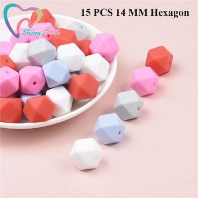 15 DB 4 színű vegyes 14 mm szilikon hatszög gyöngyök BPA mentes élelmiszer minőségű szilikon geometriai, nem mérgező baba rágható fogászati gyöngyök