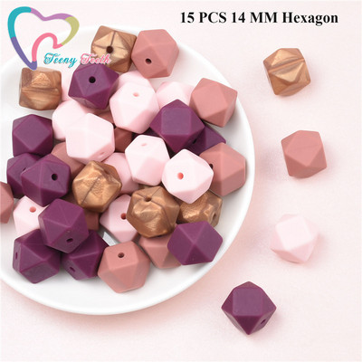 15 DB 4 színű vegyes 14 mm szilikon hatszög gyöngyök BPA mentes élelmiszer minőségű szilikon geometriai, nem mérgező baba rágható fogászati gyöngyök