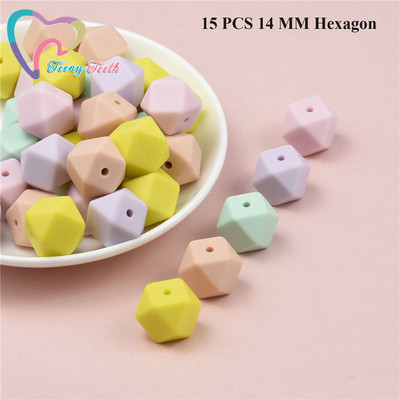 15 DB 4 színű vegyes 14 mm szilikon hatszög gyöngyök BPA mentes élelmiszer minőségű szilikon geometriai, nem mérgező baba rágható fogászati gyöngyök