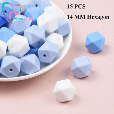 15 DB 4 színű vegyes 14 mm szilikon hatszög gyöngyök BPA mentes élelmiszer minőségű szilikon geometriai, nem mérgező baba rágható fogászati gyöngyök