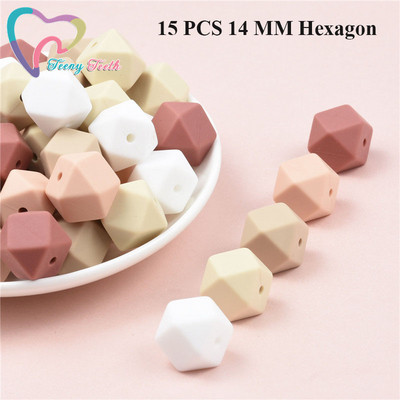 15 DB 4 színű vegyes 14 mm szilikon hatszög gyöngyök BPA mentes élelmiszer minőségű szilikon geometriai, nem mérgező baba rágható fogászati gyöngyök