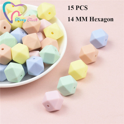 15 DB 4 színű vegyes 14 mm szilikon hatszög gyöngyök BPA mentes élelmiszer minőségű szilikon geometriai, nem mérgező baba rágható fogászati gyöngyök