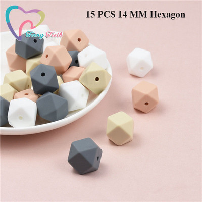 15 DB 4 színű vegyes 14 mm szilikon hatszög gyöngyök BPA mentes élelmiszer minőségű szilikon geometriai, nem mérgező baba rágható fogászati gyöngyök