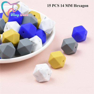 15 DB 4 színű vegyes 14 mm szilikon hatszög gyöngyök BPA mentes élelmiszer minőségű szilikon geometriai, nem mérgező baba rágható fogászati gyöngyök