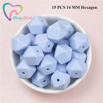 15 DB 4 színű vegyes 14 mm szilikon hatszög gyöngyök BPA mentes élelmiszer minőségű szilikon geometriai, nem mérgező baba rágható fogászati gyöngyök