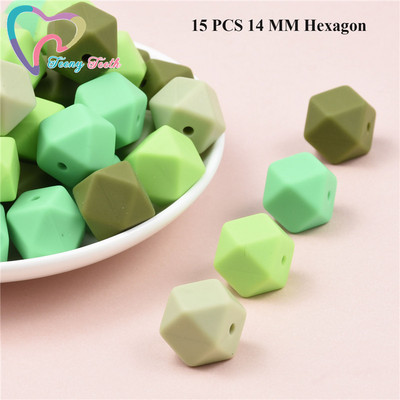 15 DB 4 színű vegyes 14 mm szilikon hatszög gyöngyök BPA mentes élelmiszer minőségű szilikon geometriai, nem mérgező baba rágható fogászati gyöngyök