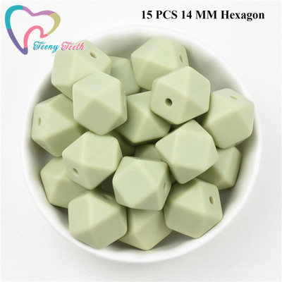 15 DB 4 színű vegyes 14 mm szilikon hatszög gyöngyök BPA mentes élelmiszer minőségű szilikon geometriai, nem mérgező baba rágható fogászati gyöngyök