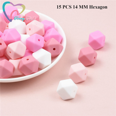 15 DB 4 színű vegyes 14 mm szilikon hatszög gyöngyök BPA mentes élelmiszer minőségű szilikon geometriai, nem mérgező baba rágható fogászati gyöngyök