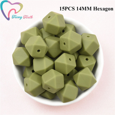 15 DB 4 színű vegyes 14 mm szilikon hatszög gyöngyök BPA mentes élelmiszer minőségű szilikon geometriai, nem mérgező baba rágható fogászati gyöngyök