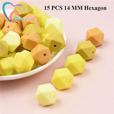 15 DB 4 színű vegyes 14 mm szilikon hatszög gyöngyök BPA mentes élelmiszer minőségű szilikon geometriai, nem mérgező baba rágható fogászati gyöngyök