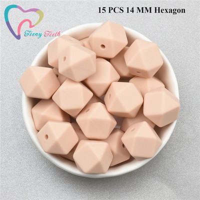 15 DB 4 színű vegyes 14 mm szilikon hatszög gyöngyök BPA mentes élelmiszer minőségű szilikon geometriai, nem mérgező baba rágható fogászati gyöngyök