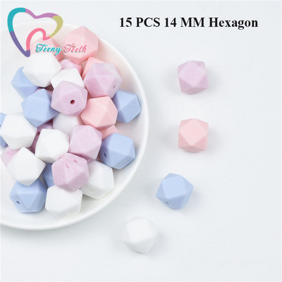 15 DB 4 színű vegyes 14 mm szilikon hatszög gyöngyök BPA mentes élelmiszer minőségű szilikon geometriai, nem mérgező baba rágható fogászati gyöngyök