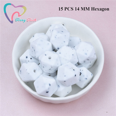 15 DB 4 színű vegyes 14 mm szilikon hatszög gyöngyök BPA mentes élelmiszer minőségű szilikon geometriai, nem mérgező baba rágható fogászati gyöngyök