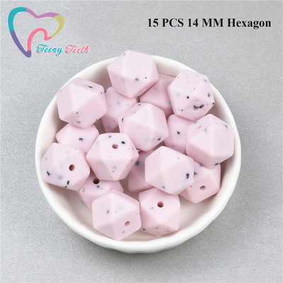 15 DB 4 színű vegyes 14 mm szilikon hatszög gyöngyök BPA mentes élelmiszer minőségű szilikon geometriai, nem mérgező baba rágható fogászati gyöngyök