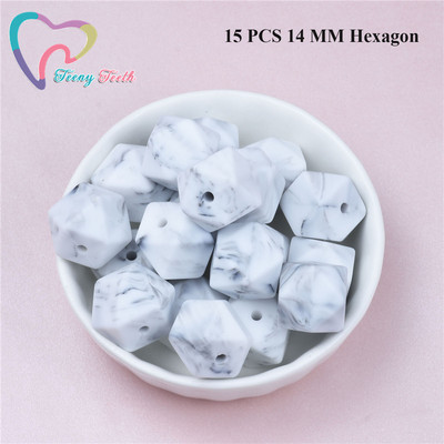 15 DB 4 színű vegyes 14 mm szilikon hatszög gyöngyök BPA mentes élelmiszer minőségű szilikon geometriai, nem mérgező baba rágható fogászati gyöngyök