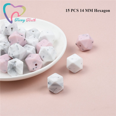 15 DB 4 színű vegyes 14 mm szilikon hatszög gyöngyök BPA mentes élelmiszer minőségű szilikon geometriai, nem mérgező baba rágható fogászati gyöngyök
