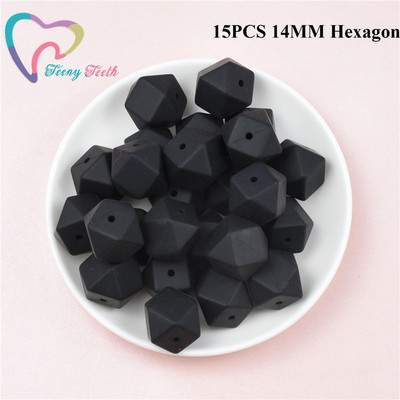 15 DB 4 színű vegyes 14 mm szilikon hatszög gyöngyök BPA mentes élelmiszer minőségű szilikon geometriai, nem mérgező baba rágható fogászati gyöngyök