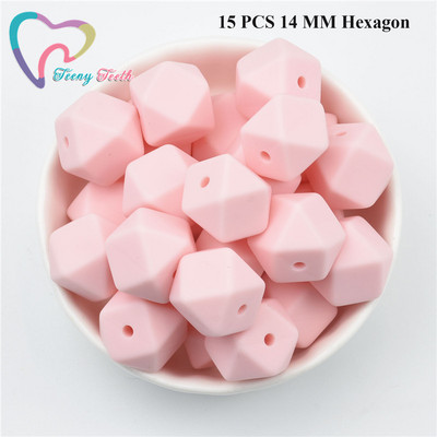 15 DB 4 színű vegyes 14 mm szilikon hatszög gyöngyök BPA mentes élelmiszer minőségű szilikon geometriai, nem mérgező baba rágható fogászati gyöngyök