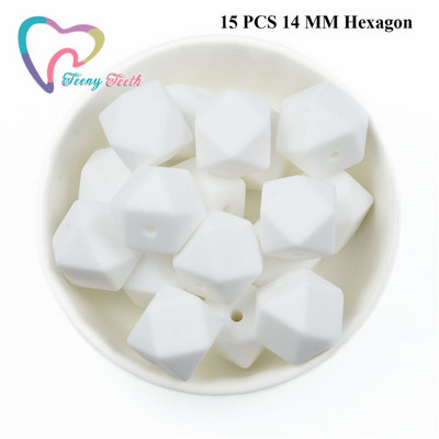 15 DB 4 színű vegyes 14 mm szilikon hatszög gyöngyök BPA mentes élelmiszer minőségű szilikon geometriai, nem mérgező baba rágható fogászati gyöngyök