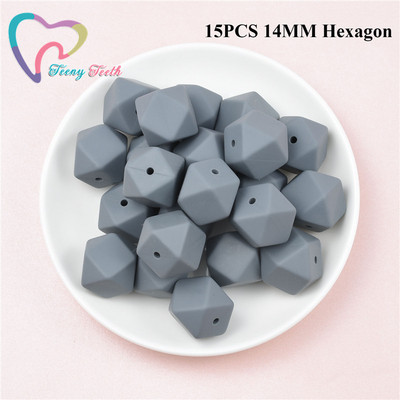 15 DB 4 színű vegyes 14 mm szilikon hatszög gyöngyök BPA mentes élelmiszer minőségű szilikon geometriai, nem mérgező baba rágható fogászati gyöngyök