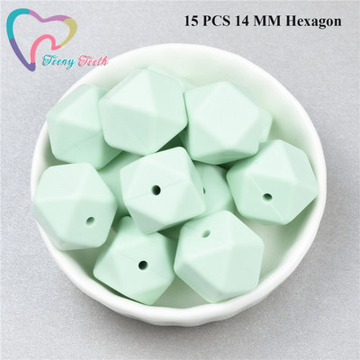 15 DB 4 színű vegyes 14 mm szilikon hatszög gyöngyök BPA mentes élelmiszer minőségű szilikon geometriai, nem mérgező baba rágható fogászati gyöngyök