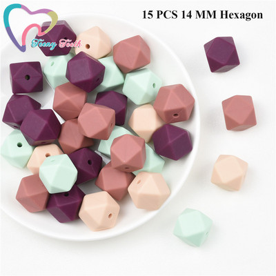 15 DB 4 színű vegyes 14 mm szilikon hatszög gyöngyök BPA mentes élelmiszer minőségű szilikon geometriai, nem mérgező baba rágható fogászati gyöngyök