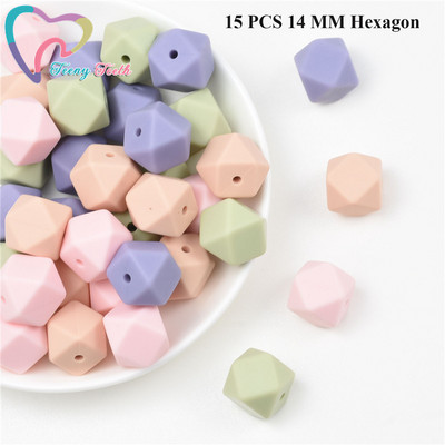 15 DB 4 színű vegyes 14 mm szilikon hatszög gyöngyök BPA mentes élelmiszer minőségű szilikon geometriai, nem mérgező baba rágható fogászati gyöngyök