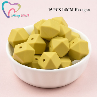 15 DB 4 színű vegyes 14 mm szilikon hatszög gyöngyök BPA mentes élelmiszer minőségű szilikon geometriai, nem mérgező baba rágható fogászati gyöngyök