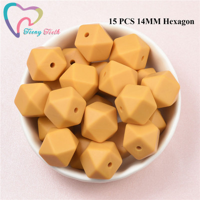 15 DB 4 színű vegyes 14 mm szilikon hatszög gyöngyök BPA mentes élelmiszer minőségű szilikon geometriai, nem mérgező baba rágható fogászati gyöngyök