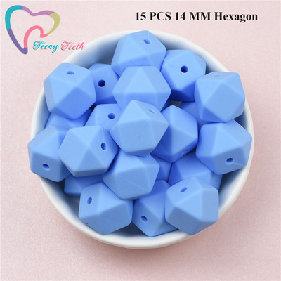 15 DB 4 színű vegyes 14 mm szilikon hatszög gyöngyök BPA mentes élelmiszer minőségű szilikon geometriai, nem mérgező baba rágható fogászati gyöngyök