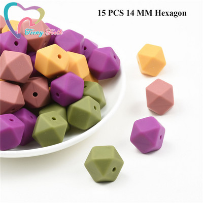 15 DB 4 színű vegyes 14 mm szilikon hatszög gyöngyök BPA mentes élelmiszer minőségű szilikon geometriai, nem mérgező baba rágható fogászati gyöngyök