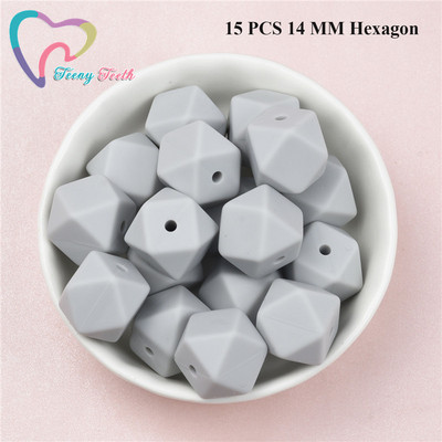 15 DB 4 színű vegyes 14 mm szilikon hatszög gyöngyök BPA mentes élelmiszer minőségű szilikon geometriai, nem mérgező baba rágható fogászati gyöngyök