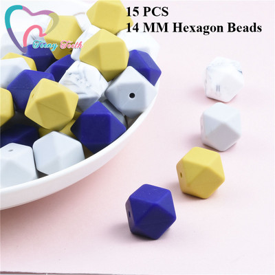 15 DB 4 színű vegyes 14 mm szilikon hatszög gyöngyök BPA mentes élelmiszer minőségű szilikon geometriai, nem mérgező baba rágható fogászati gyöngyök