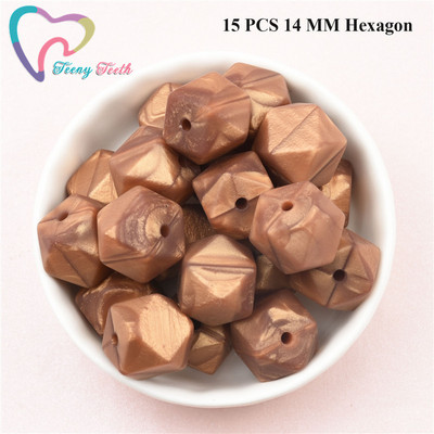 15 DB 4 színű vegyes 14 mm szilikon hatszög gyöngyök BPA mentes élelmiszer minőségű szilikon geometriai, nem mérgező baba rágható fogászati gyöngyök