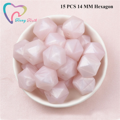 15 DB 4 színű vegyes 14 mm szilikon hatszög gyöngyök BPA mentes élelmiszer minőségű szilikon geometriai, nem mérgező baba rágható fogászati gyöngyök