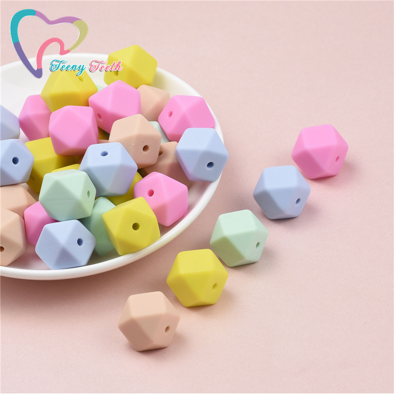15 DB 4 színű vegyes 14 mm szilikon hatszög gyöngyök BPA mentes élelmiszer minőségű szilikon geometriai, nem mérgező baba rágható fogászati gyöngyök