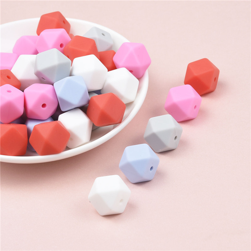 15 DB 4 színű vegyes 14 mm szilikon hatszög gyöngyök BPA mentes élelmiszer minőségű szilikon geometriai, nem mérgező baba rágható fogászati gyöngyök