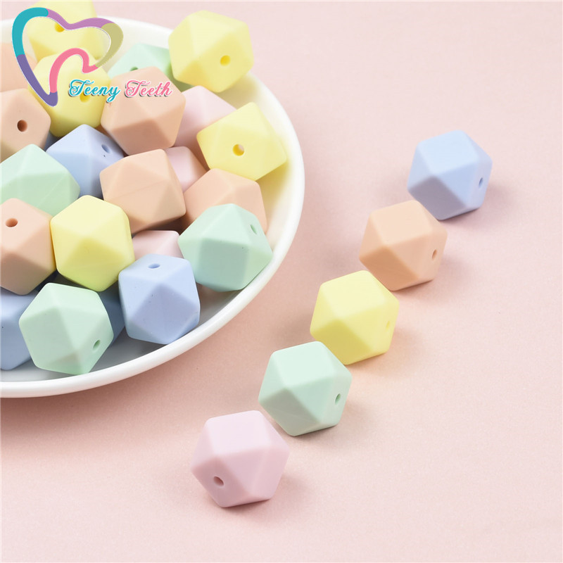 15 DB 4 színű vegyes 14 mm szilikon hatszög gyöngyök BPA mentes élelmiszer minőségű szilikon geometriai, nem mérgező baba rágható fogászati gyöngyök