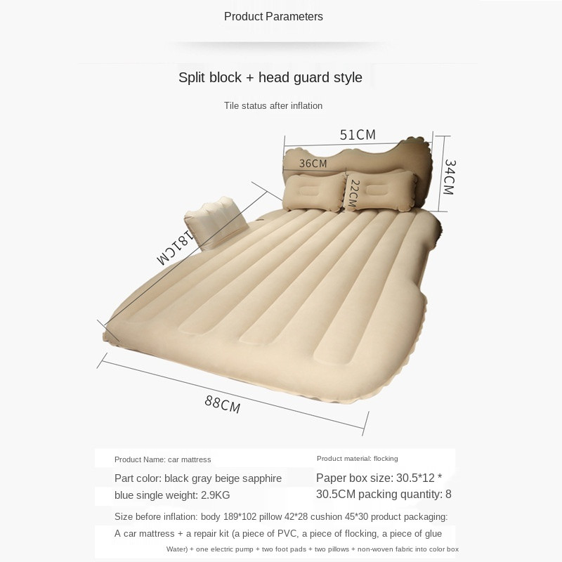 Automatski madrac Zračni krevet Auto strug Štitnik za glavu Krevet na napuhavanje Auto Putni stražnji madrac Auto Flocking s opremom Jastuk na napuhavanje