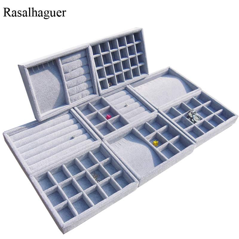 Rankų darbo „pasidaryk pats“ papuošalų dėžutės stalčių laikymo organizatorius Pilkas minkštas aksominis papuošalų auskaras karoliai pakabukas apyrankės dėklas 9 parinktys