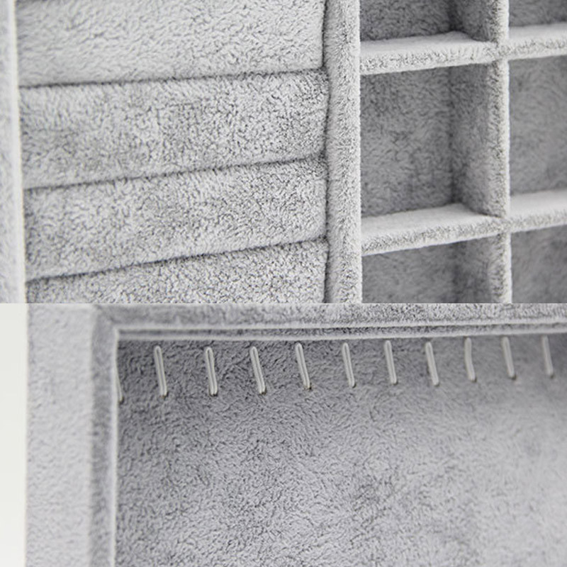 Rankų darbo „pasidaryk pats“ papuošalų dėžutės stalčių laikymo organizatorius Pilkas minkštas aksominis papuošalų auskaras karoliai pakabukas apyrankės dėklas 9 parinktys