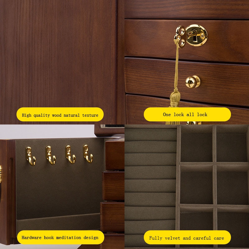 2022 m. Prabangi didelė medinė papuošalų dėžutė, saugojimo ekranas auskarai, kaklo papuošalai, papuošalai, dovanų dėžutės organizatorius, pakavimo karstas