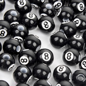 30 vnt akrilo didelės skylės biliardas, juodas 8 žodžių rutuliniai karoliukai papuošalams gaminti „pasidaryk pats“ apyrankių priedai