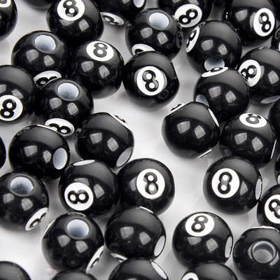 30 vnt akrilo didelės skylės biliardas, juodas 8 žodžių rutuliniai karoliukai papuošalams gaminti „pasidaryk pats“ apyrankių priedai