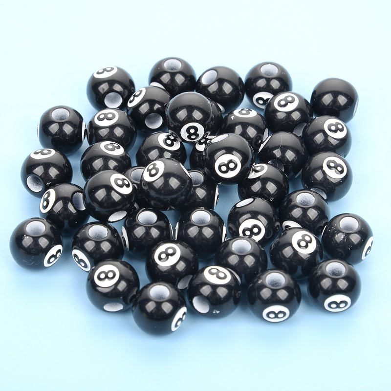 30 vnt akrilo didelės skylės biliardas, juodas 8 žodžių rutuliniai karoliukai papuošalams gaminti „pasidaryk pats“ apyrankių priedai