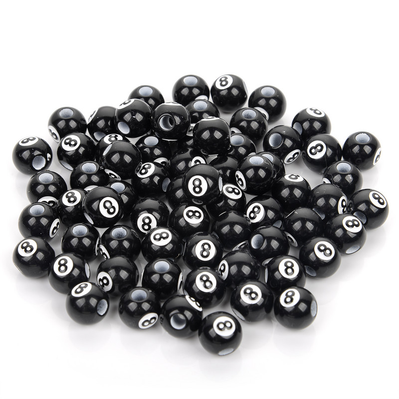 30 vnt akrilo didelės skylės biliardas, juodas 8 žodžių rutuliniai karoliukai papuošalams gaminti „pasidaryk pats“ apyrankių priedai