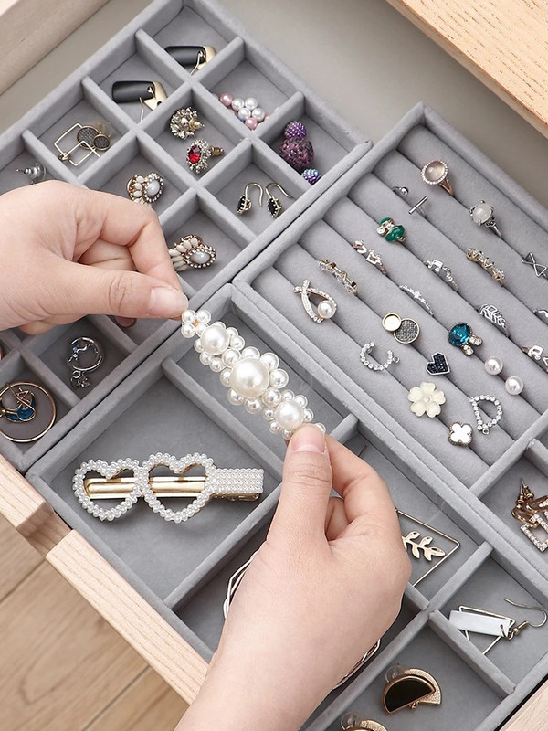 Βελούδινη θήκη θήκης οργάνωσης κοσμημάτων Στοιβαζόμενη επίδειξη κοσμημάτων Δαχτυλίδι Σκουλαρίκι κολιέ Συρτάρι Θήκη αποθήκευσης Κουτιά κοσμημάτων