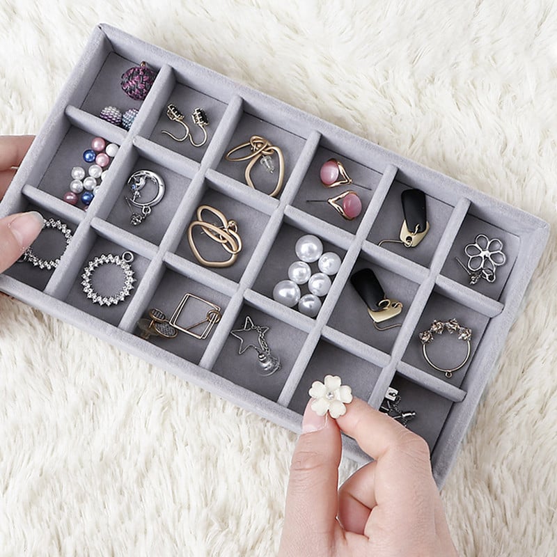 Βελούδινη θήκη θήκης οργάνωσης κοσμημάτων Στοιβαζόμενη επίδειξη κοσμημάτων Δαχτυλίδι Σκουλαρίκι κολιέ Συρτάρι Θήκη αποθήκευσης Κουτιά κοσμημάτων